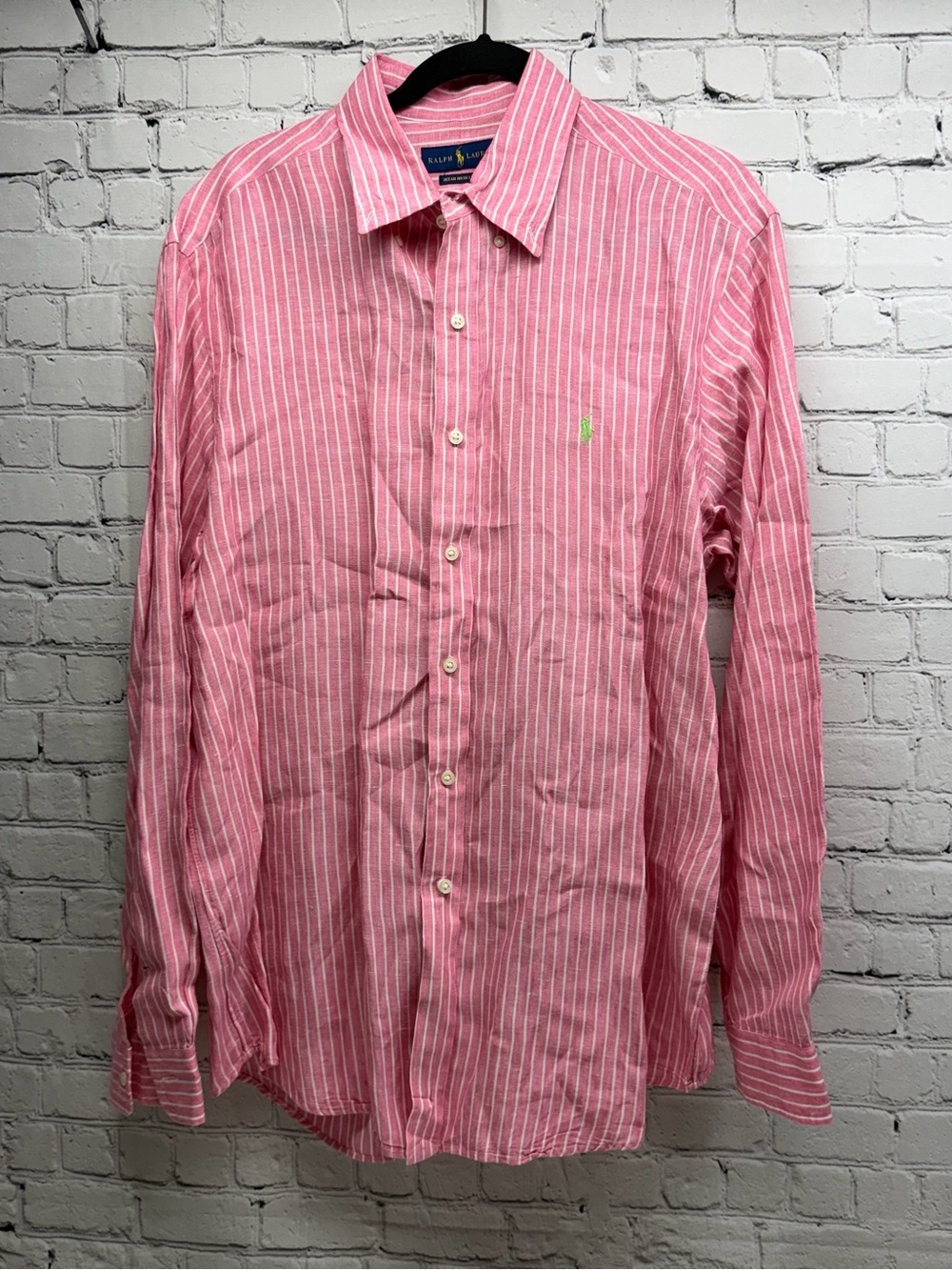 Ralph Lauren linen Pink and White Striped Button-Down Dress Shirt Sz XL